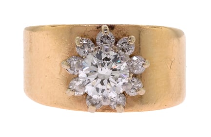 14K GOLD .55 CT. DIAMOND WIDE BAND W/ HALO.