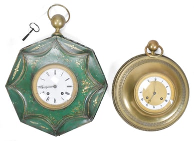 TWO ANTIQUE FRENCH GALLERY CLOCKS.