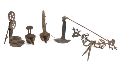 19TH C. IRON LIGHTING AND HOOKS.