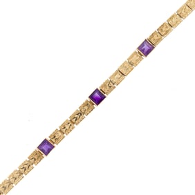 14K VINTAGE GOLD BRACELET WITH AMETHYSTS.