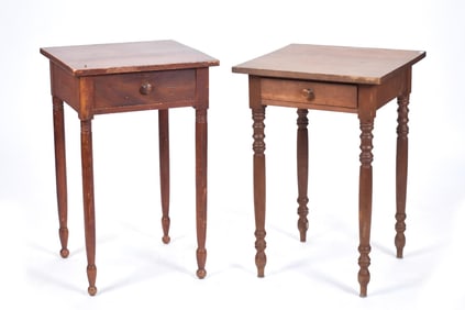 TWO ANTIQUE SHERATON ONE DRAWER STANDS.