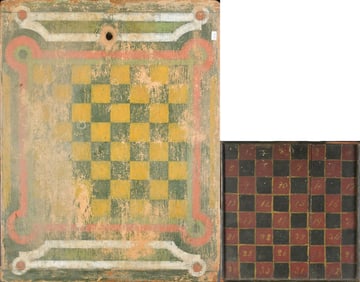 TWO ANTIQUE GAME BOARDS.