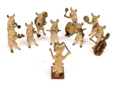 ANTIQUE VIENNESE BRONZE PIG BAND, 10 PCS.