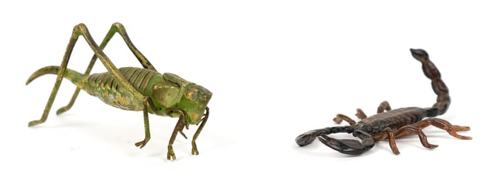 ANTIQUE VIENNESE BRONZE, GRASSHOPPER AND SCORPION.