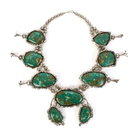 NATIVE AMERICAN STERLING TURQUOISE SQUASH BLOSSOM.