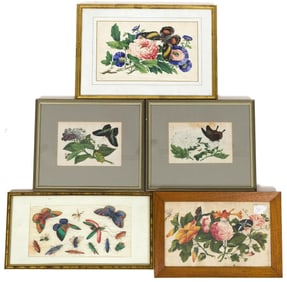 FIVE ANTIQUE CHINESE BOTANICAL WATERCOLORS.