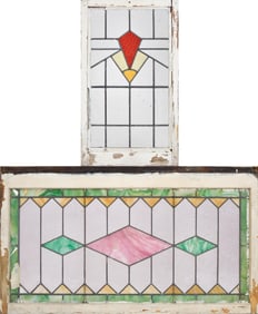 TWO VINTAGE STAINED GLASS WINDOWS.