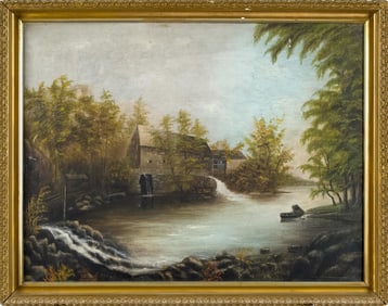 LATE 19TH C. NEW ENGLAND OIL PAINTING, MILL.