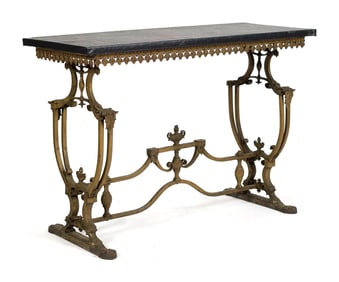 ANTIQUE GILT CAST IRON SIDE TABLE.