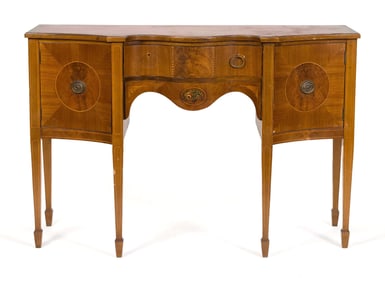 FINE SMALL INLAID DRAMATIC SERPENTINE SIDEBOARD.