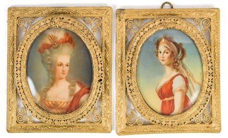 TWO ANTIQUE MINIATURE PORTRAITS ON BONE.