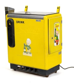 VINTAGE SQUIRT SODA COIN OPERATED COOLER.
