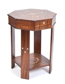 ANTIQUE INLAID SEWING STAND.