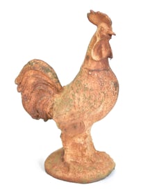 ANTIQUE CAST IRON ROOSTER GARDEN ORNAMENT.