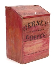 ANTIQUE JERSEY PAINTED COFFEE BIN.