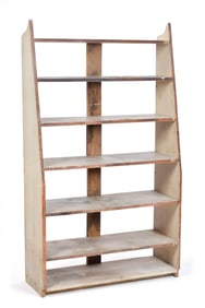 ANTIQUE FLOOR STANDING SHELVES IN PAINT.