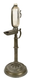 ANTIQUE PEWTER CLOCK OIL LAMP.