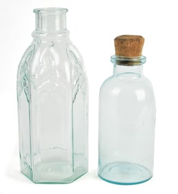 ANTIQUE MILK & PICKLE BOTTLES, 2 PCS.