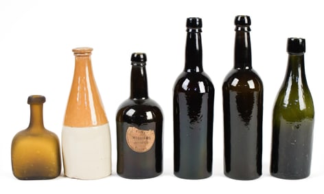 SIX ANTIQUE BOTTLES.