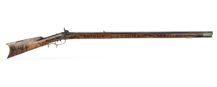 ANTIQUE WARRANTED PERCUSSION LONG RIFLE.