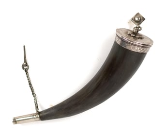 SILVER MOUNTED POWDER HORN.