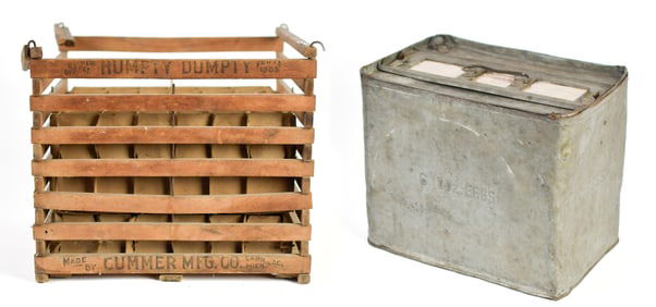 TWO VINTAGE EGG CRATES.