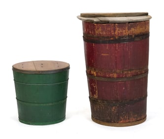 TWO ANTIQUE PRIMITIVE BUCKETS.