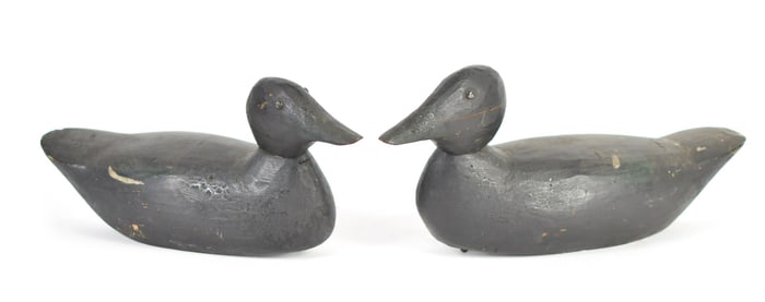 TWO ANTIQUE PAINTED WOOD DUCK DECOYS.