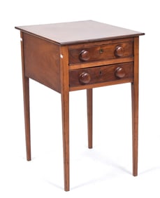 19TH C. HEPPLEWHITE MAHOGANY TWO DRAWER STAND.