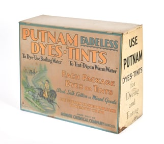 ANTIQUE PUTNAM DYES LITHOGRAPHED CABINET.