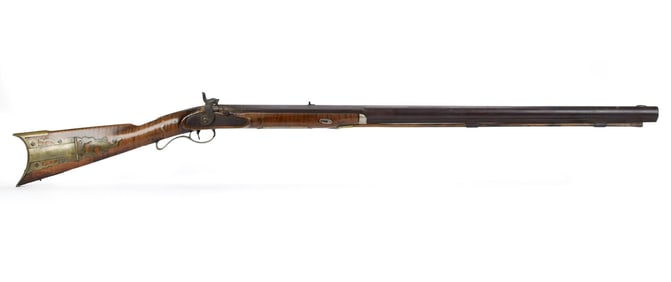 ANTIQUE UNKNOWN MAKER TIGER MAPLE LONG RIFLE.