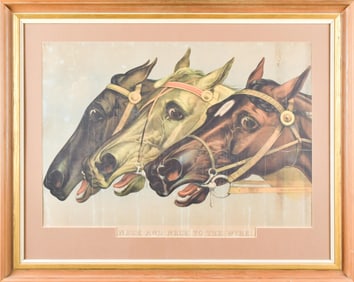 ANTIQUE CURRIER & IVES LITHO, NECK & NECK.