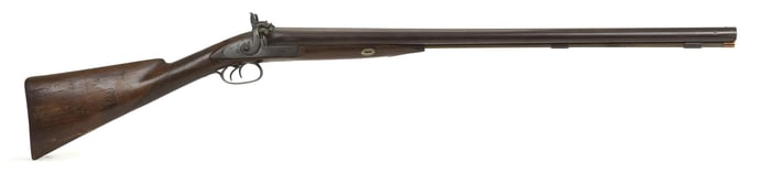 ANTIQUE JP WHITE DOUBLE BARREL PERCUSSION SHOTGUN.