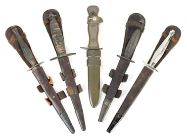 FIVE BRITISH COMMANDO AND OTHER KNIVES.
