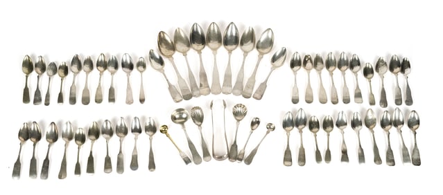 ANTIQUE COIN SILVER SPOONS, 56 PCS.