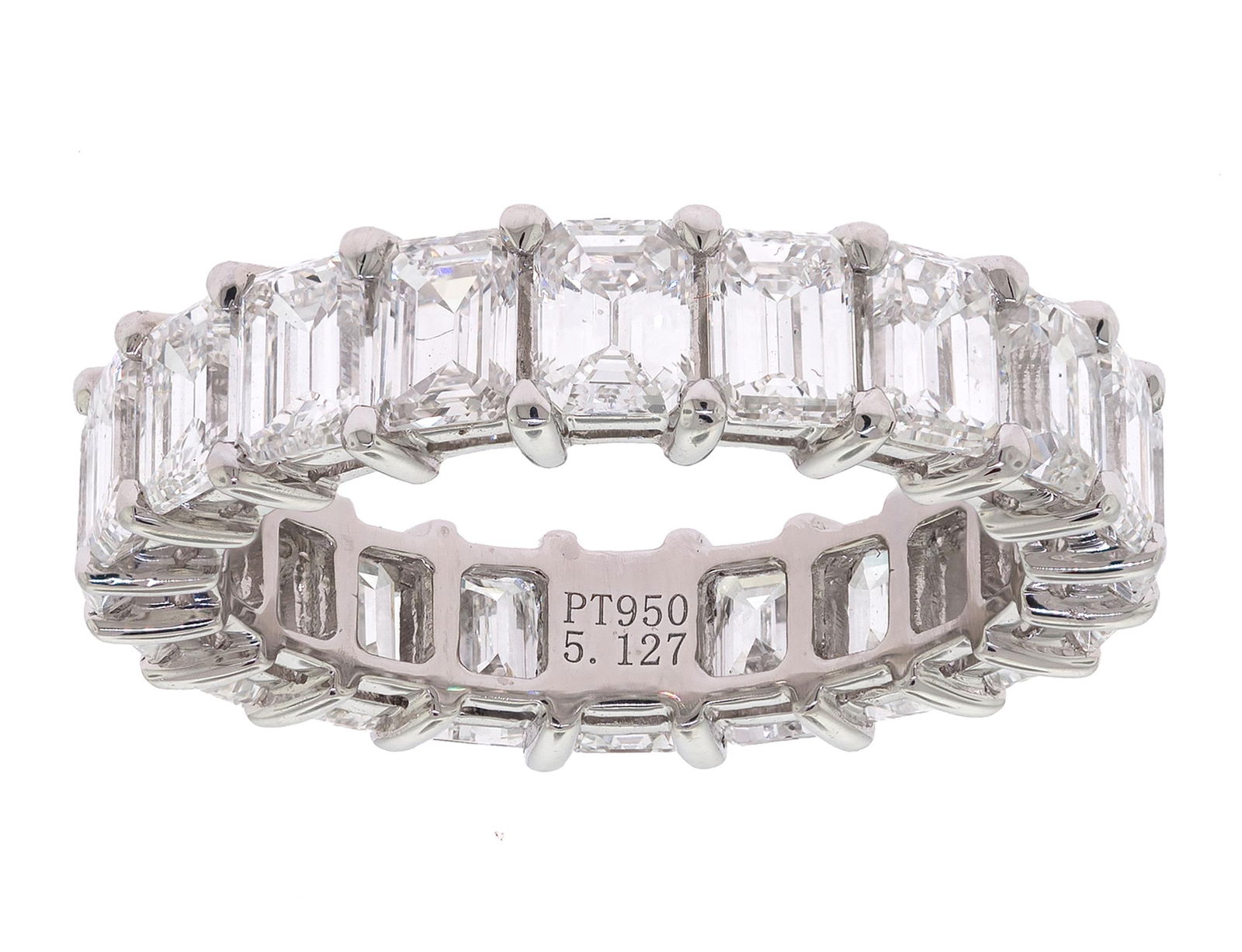 5 CT. EMERALD CUT DIAMOND PLAT. ETERNITY BAND.