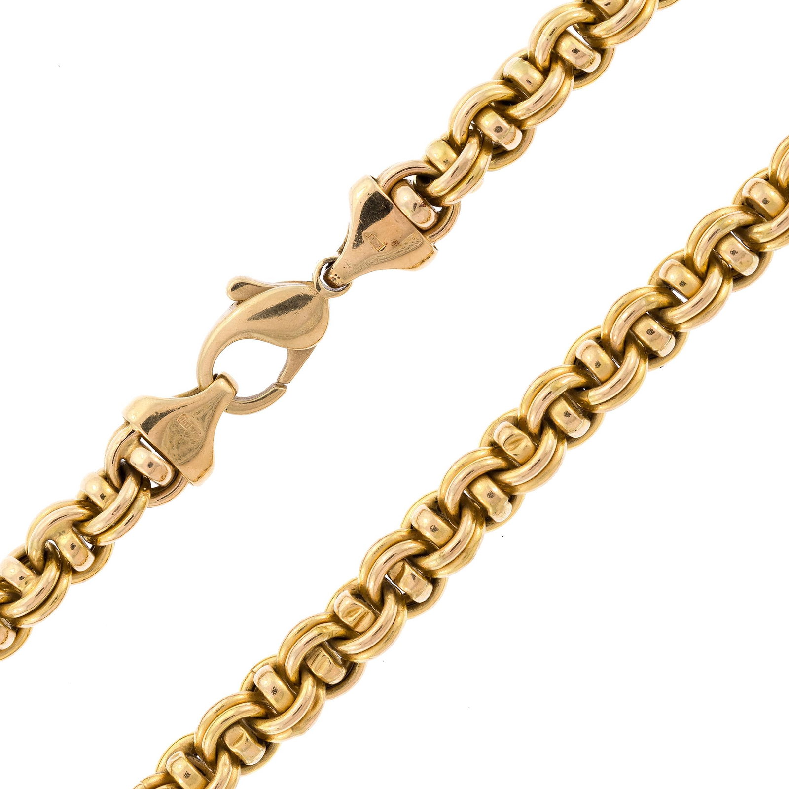 ITALIAN MILOR 14K YELLOW GOLD DESIGNER NECKLACE.: An Italian 14k yellow gold (stamped) Milor signed chain necklace, 8 mm wide, 18 1/4 inches long, 41.9 grams.