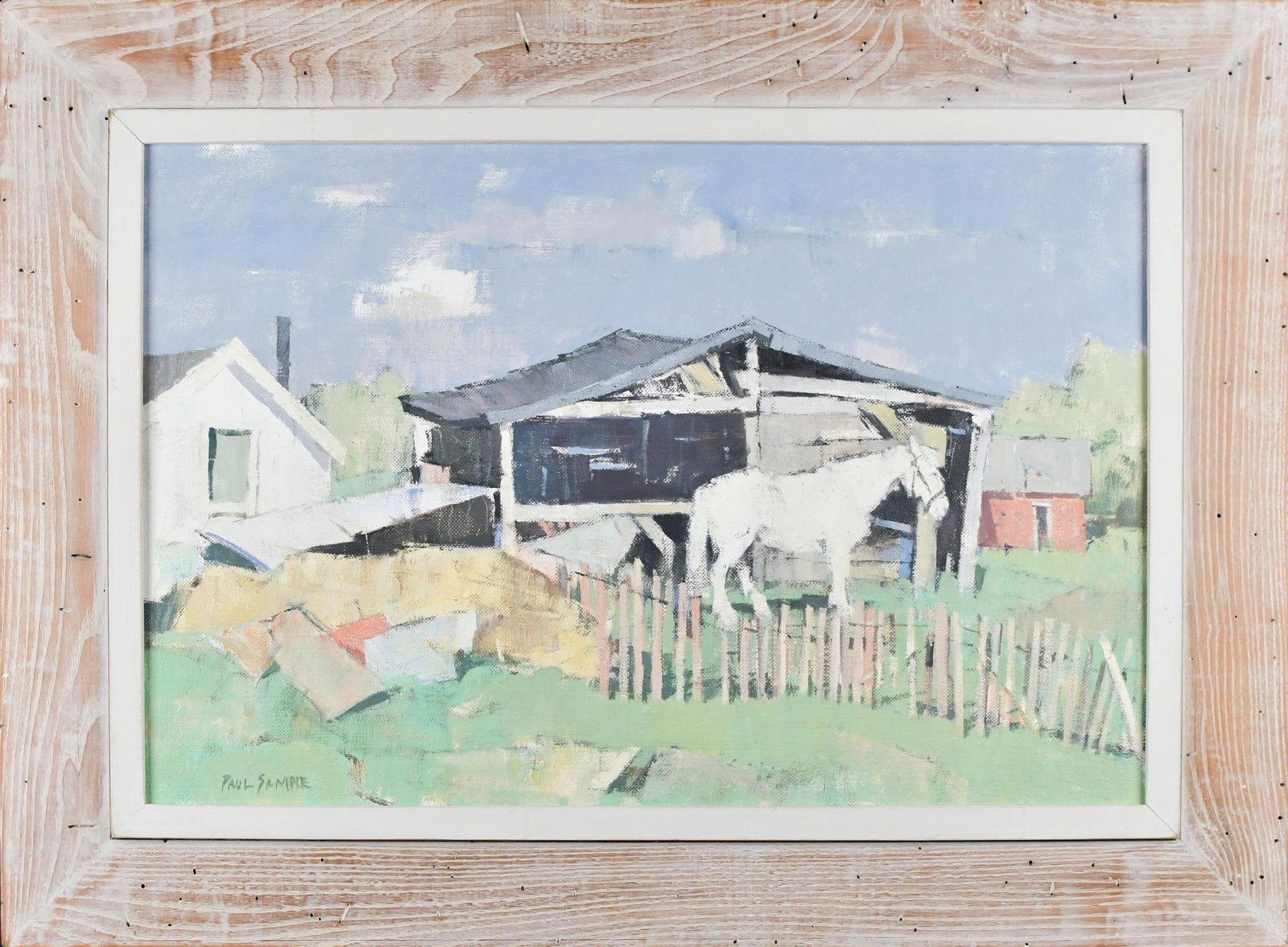 PAUL SAMPLE OIL, EARLY SPRING SUMMER.: Paul Starrett Sample (Am. 1896-1974) oil on canvas, ‘Early Spring Summer’, with title on reverse, and gallery labels including Vose Gallery with title ‘Early Spring Landscape’.