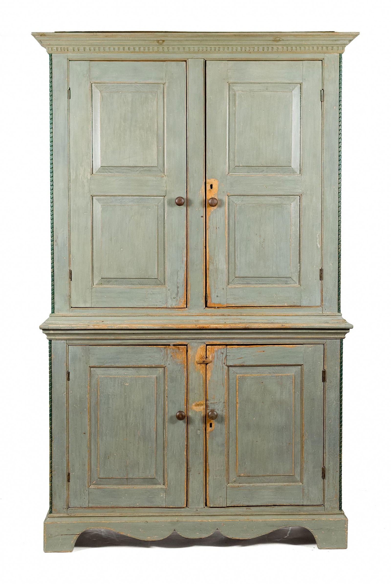 EXCEPTIONAL 18TH C. BLUE PAINTED STEP BACK CUPBOARD. (1 of 9)