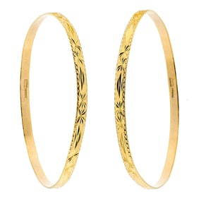 CHINESE 24K GOLD HAND ENGRAVED BANGLE BRACELETS.