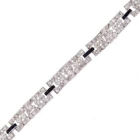 ART DECO DIAMOND & BLACK ONYX PLATINUM BRACELET.