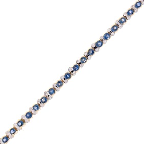 14K GOLD BLUE SAPPHIRE & DIAMOND BRACELET.