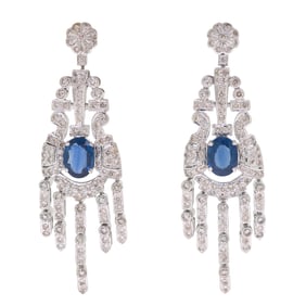 18K GOLD SAPPHIRE & DIAMOND CHANDELIER EARRINGS.
