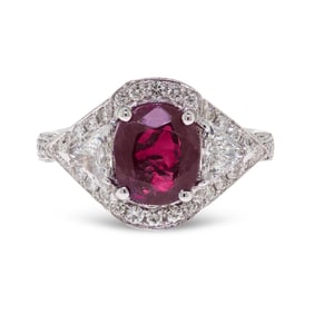 2.75 CT. NATURAL RUBY & DIAMOND 18K GOLD RING.