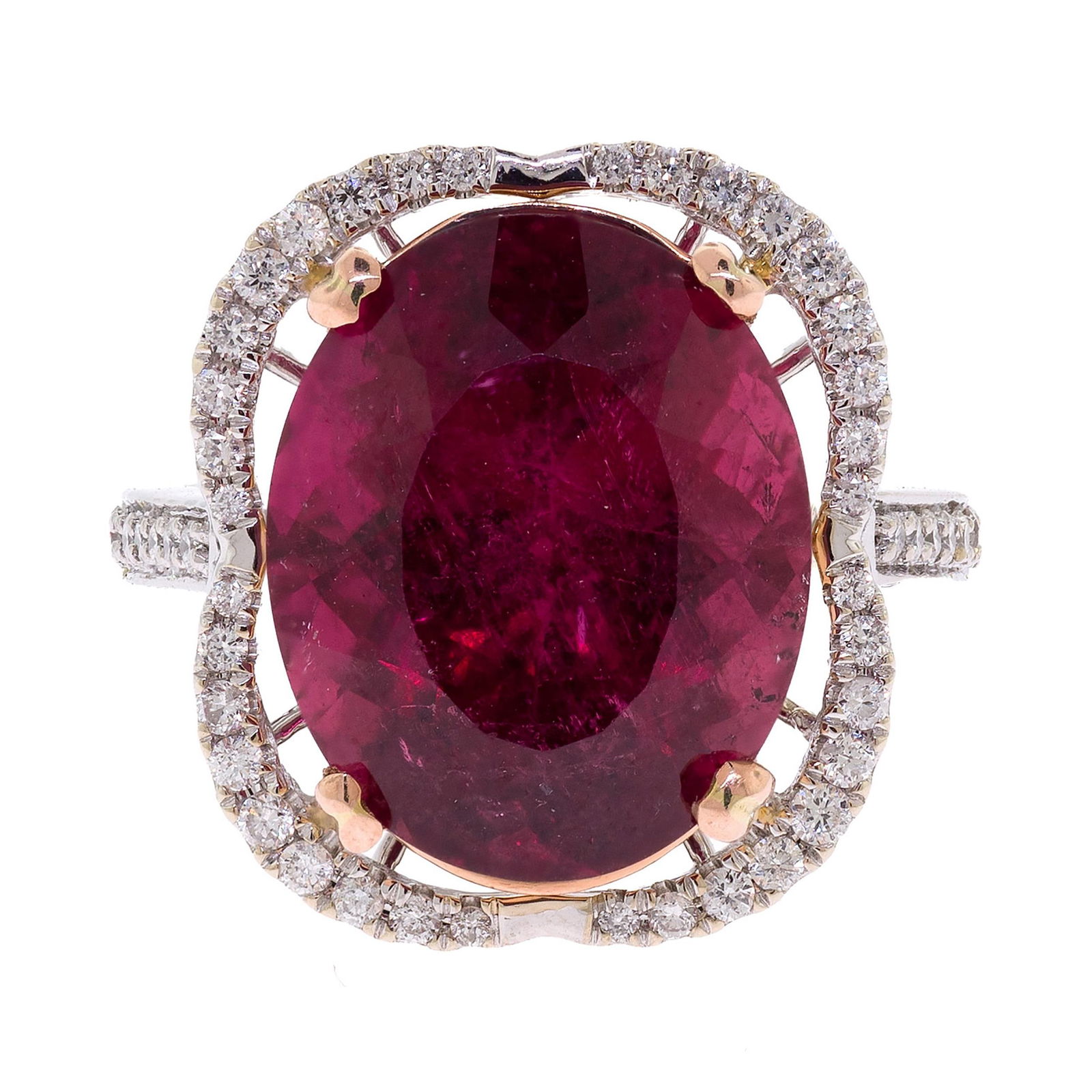 14K GOLD 10 CT. RUBELLITE TOURMALINE & DIAMOND RING. (1 of 11)