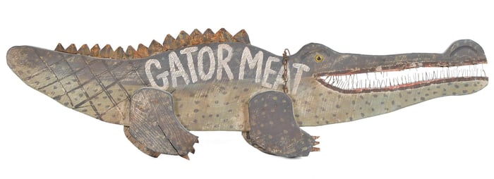 FOLK ART TRADE SIGN, GATOR MEAT.