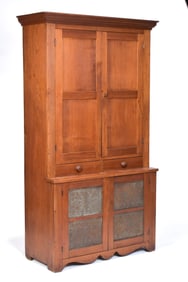 19TH C. WALNUT PIERCED TIN PIE SAFE.