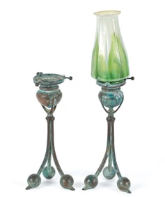 PR. TIFFANY STUDIOS BRONZE CANDLESTICKS.