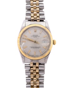 VINTAGE ROLEX 14K & STAINLESS OYSTER DATE WATCH.