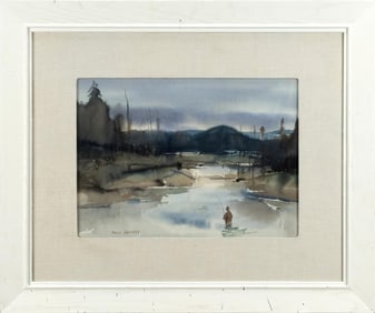 PAUL SAMPLE WATERCOLOR, FLY FISHING.